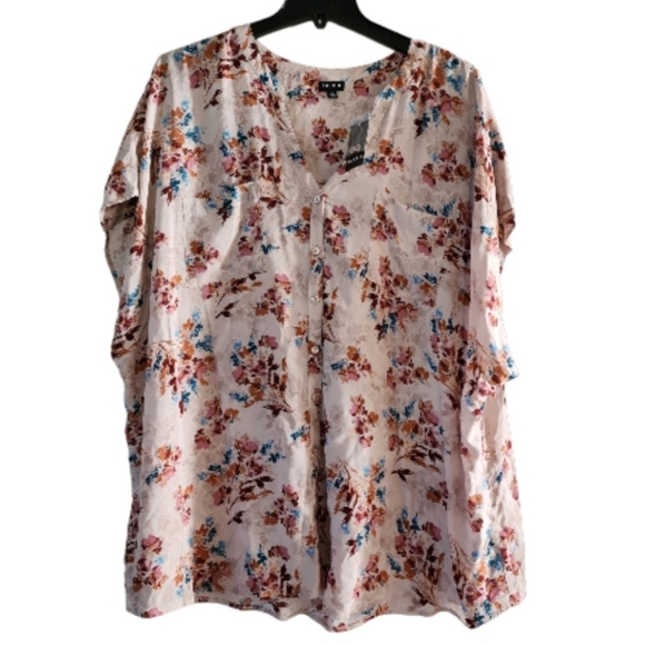 Torrid Women's Tan Floral Challis Button Front Top Blouse Size 5X Dolman Sleeve - Picture 3 of 9